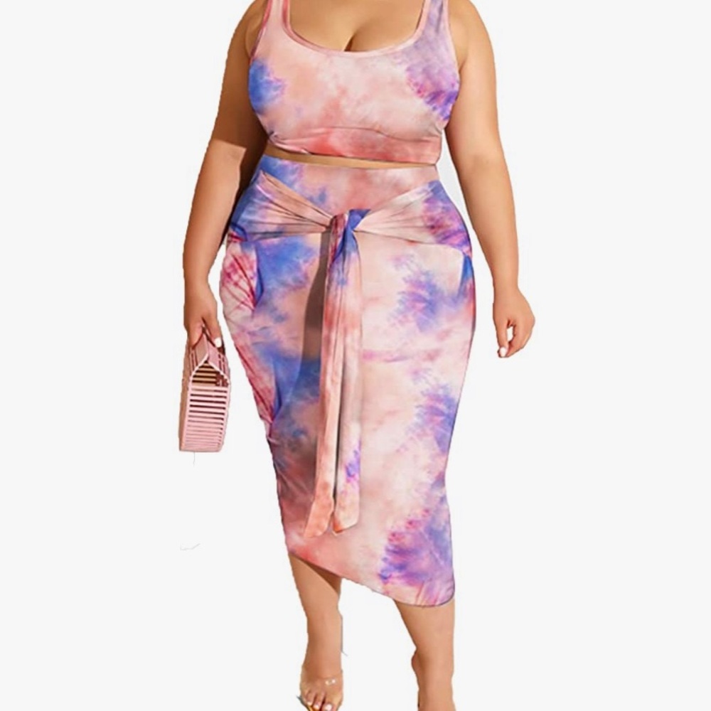 Plus Size 2 Piece Tie Dye Set (light pink)